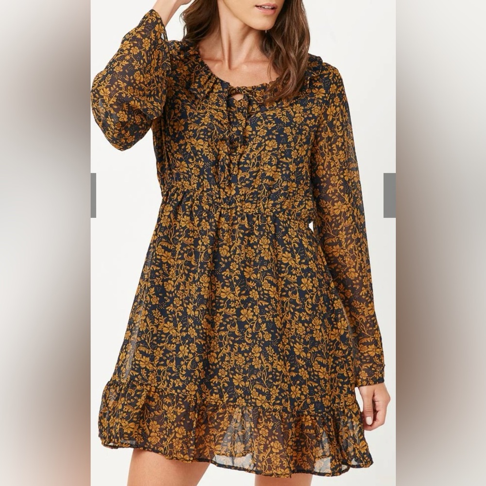 Hayden Ruffle Collar Long Sleeve Chiffon Dress NEW
